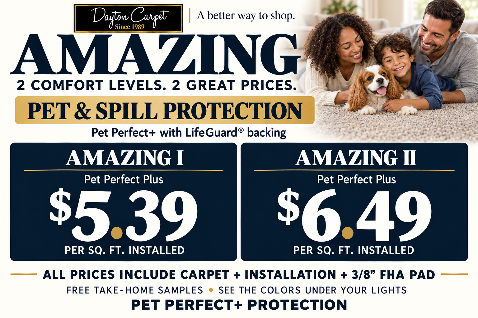 Amazing family and pet enjoying carpet