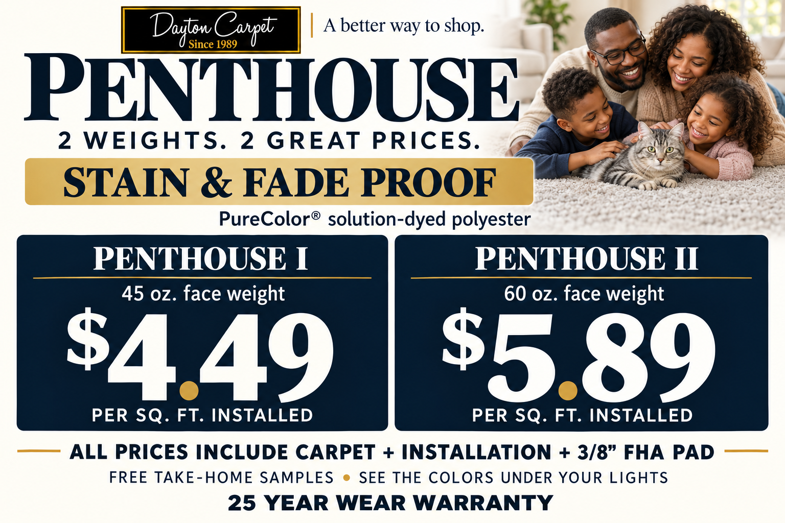 Penthouse family and pet enjoying carpet
