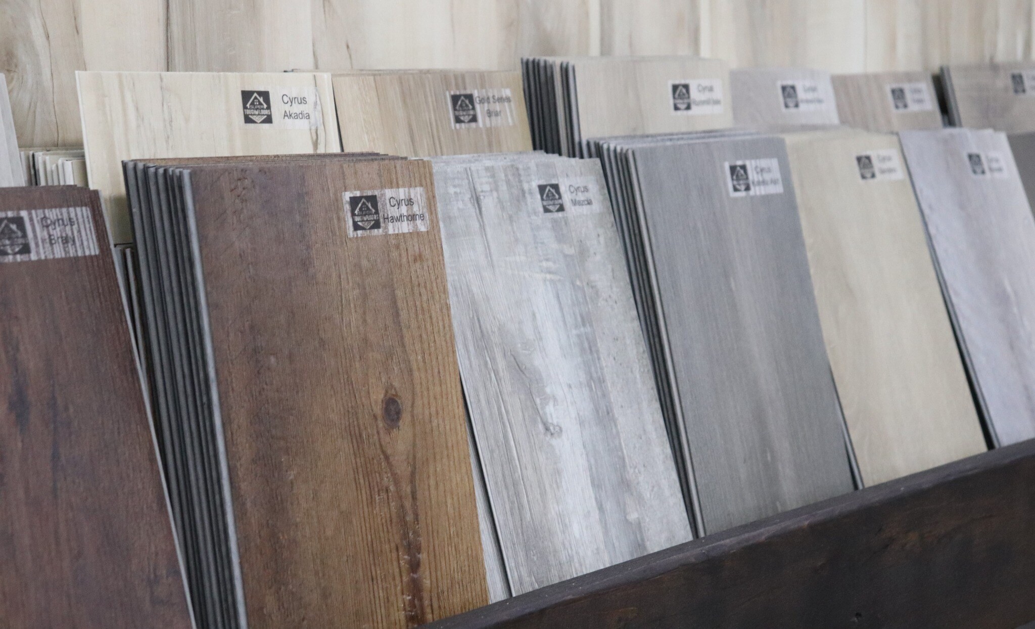 Labeled waterproof-floor samples